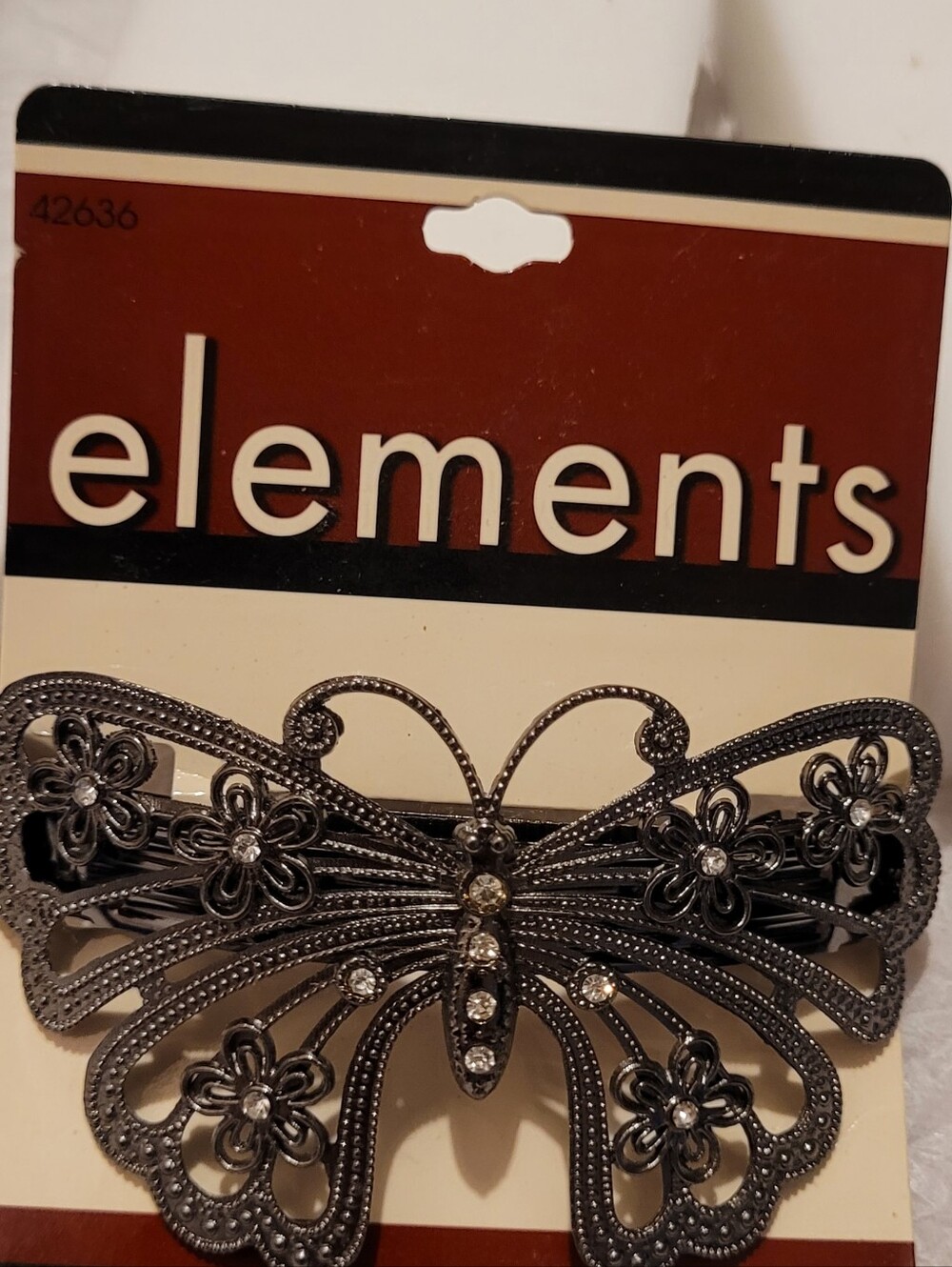 Vintage Elements 1990 Hair Barrette Silver Butterfly Product #42636